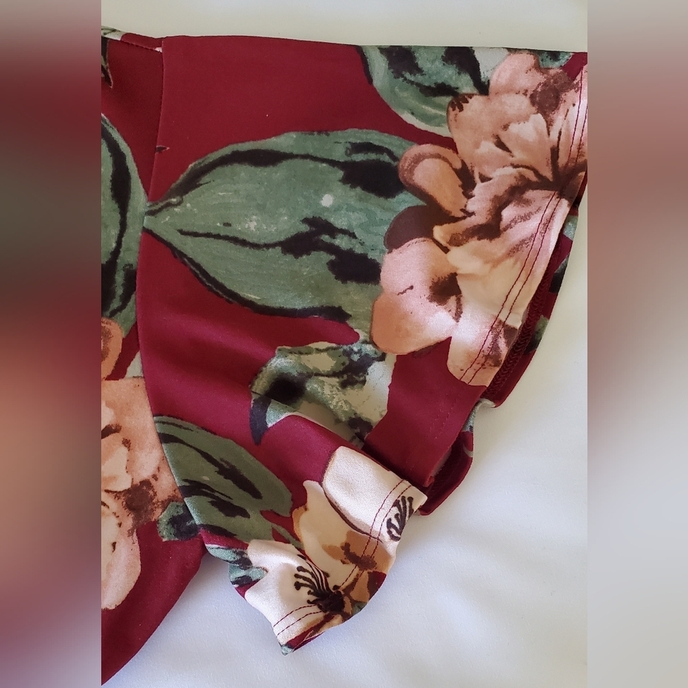 Fortune+Ivory Irene Faux Wrap Brushed Knit Red Floral  V-Neck Maxi Dress Size L - Picture 3 of 7
